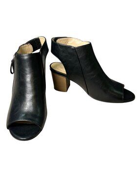 Andrew Geller SELLNEY Open-Toe Ankle Booties Women's 7 Chunky Heel Side Zipper